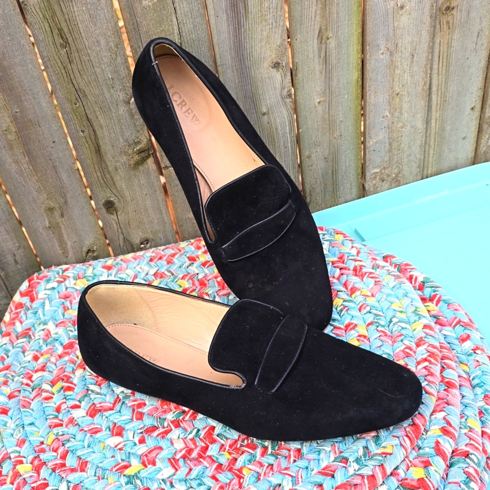 J Crew Black Suede Leather Smoking Slip On Loafer 8.5